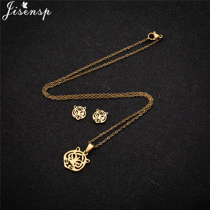 Vintage Stainless Steel Elephant Scarab Charm Necklace Women Cute Koala Tiger Jewelry Set Girls Animal Earring Accessories view 6