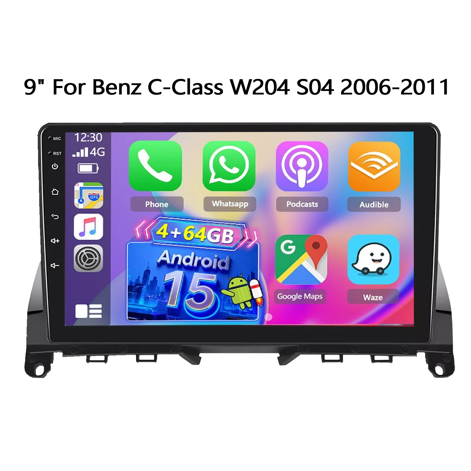 ESSGOO 9" Android15 2+16G/4+64G Für Mercedes Benz C-Klasse 3 W204 S204 2008-2010 Autoradio Kabelloses Carplay Android Auto GPS NAVI RDS ASP SWC FM WIFI Bluetooth Mirror Link IPS Touchscreen