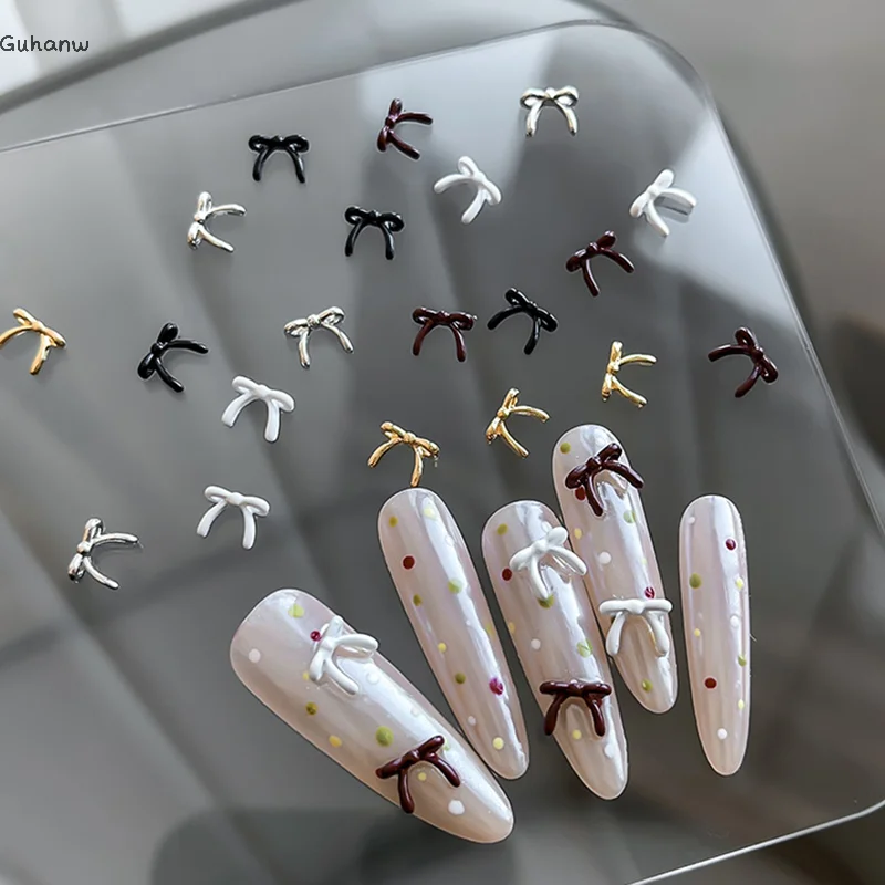

5pcs Alloy Bowknot Nails Art Charms Decorations 3D Luxury Silver Gold Bows Shaped Jewellery DIY Manicure Designs Supplies