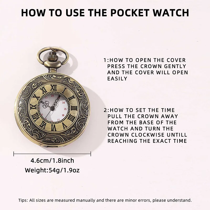 Vintage Bronze Romantic English Vintage Classic Pattern Pocket Watch Roman Numerals Antique Pocket Watch Father's Day Gift