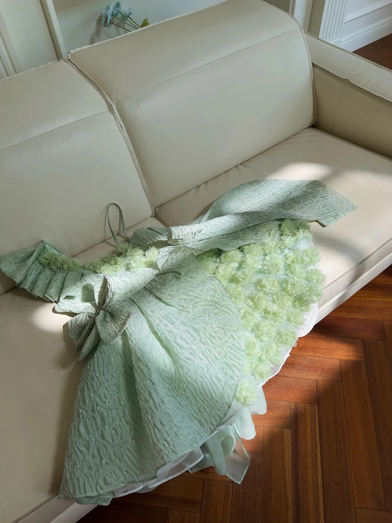 

Пышное женское платье в стиле Лолита с 3D цветами и узлом на плече, дизайнерское, в стиле бал-платья