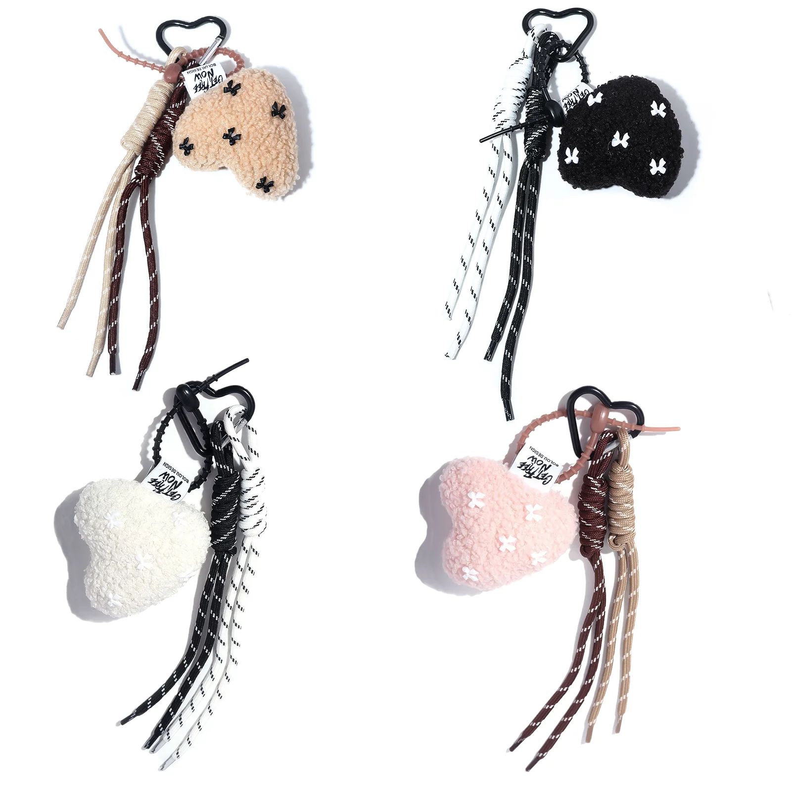 Porte-clés d'amour en peluche de dessin animé pour femmes, pendentif en forme de cœur avec nœud en peluche mignon, accessoires de sac, bijoux tendance, cadeaux