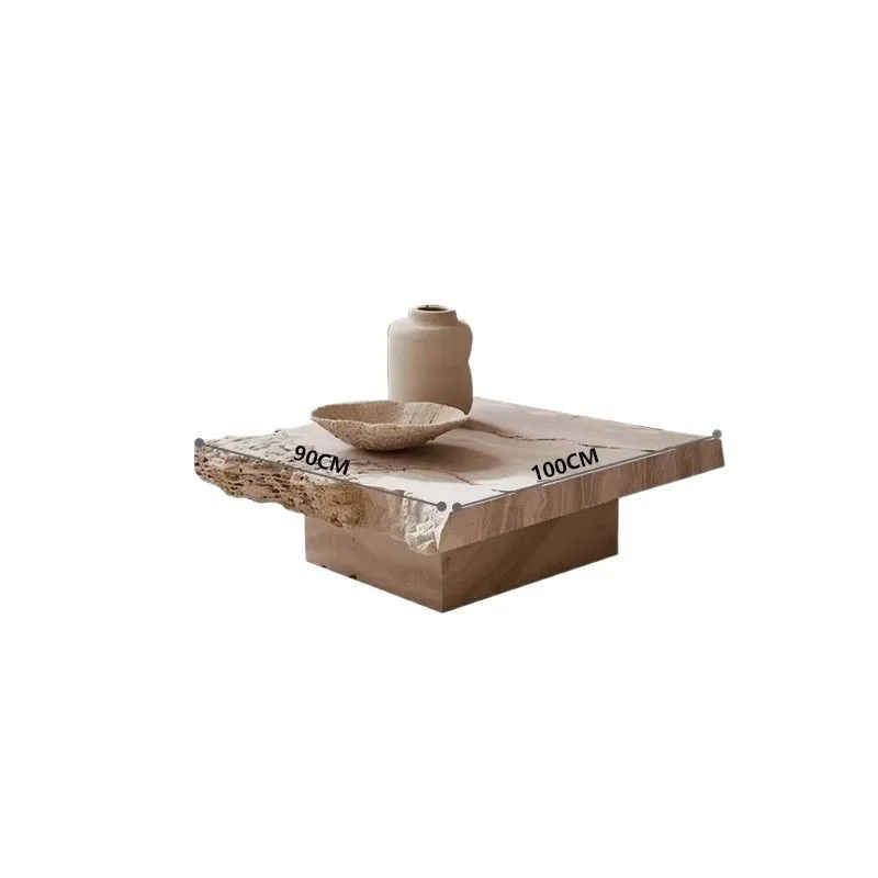 

Natural travertine coffee table wabi sand wind medieval travertine square coffee table simple retro art crushing effect stone