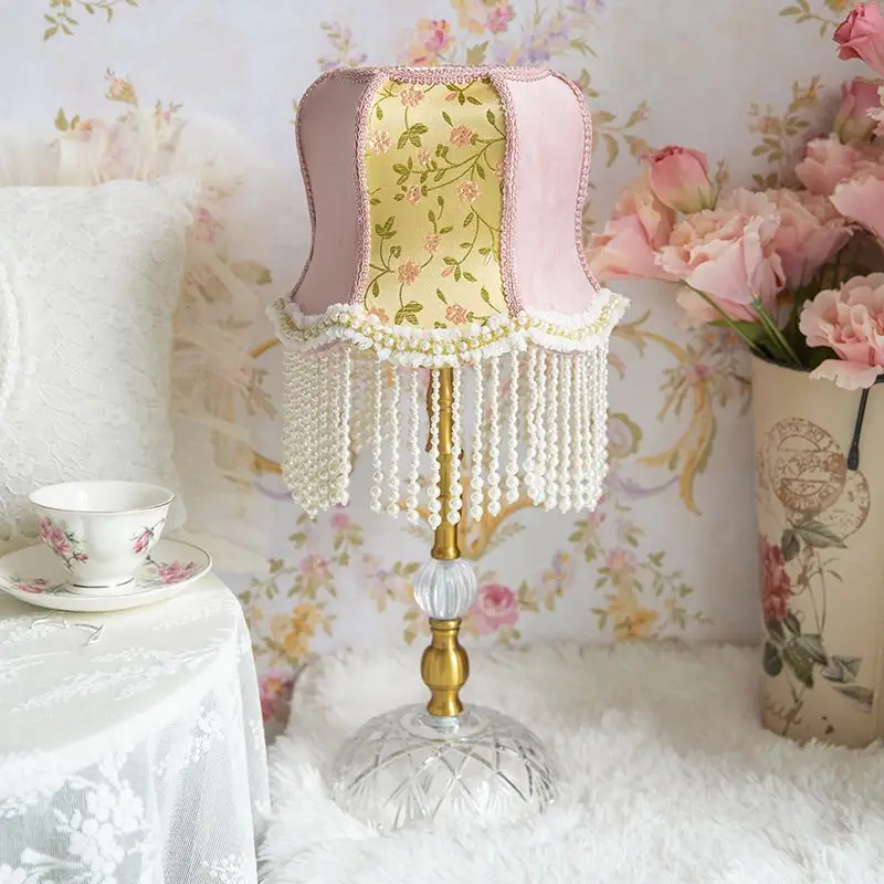 American pink French retro desk lamp tassel bedroom ins style girl princess style atmosphere bedside lamp