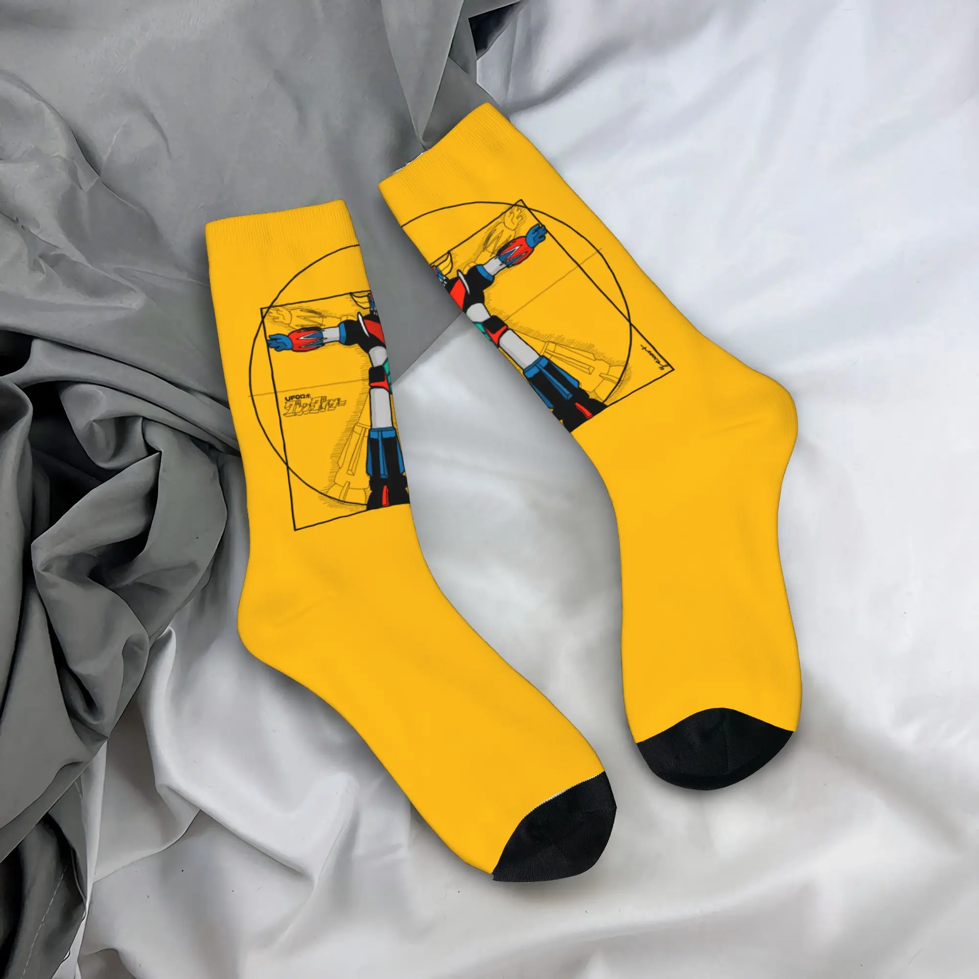 

Custom Funny UFO Robot Grendizer Vitruvian Man Socks Women Men Warm 3D Print Japanese Goldrake Anime Football Sports Socks