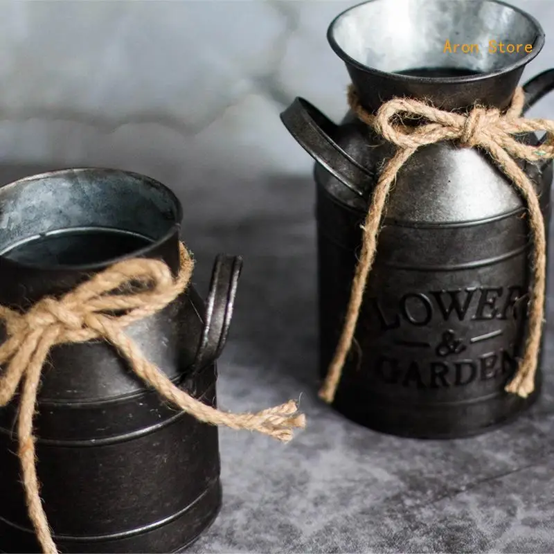 Flower Pot Iron Home Retro Flower Vase Garden Plant Flowerpot Succulent Decor H3CF