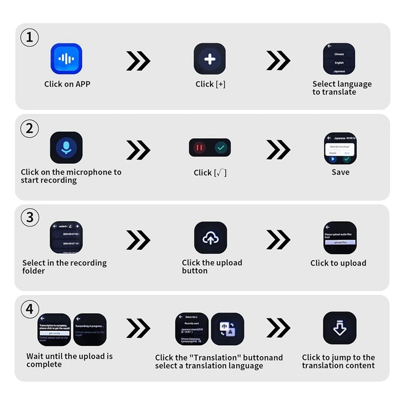 مسجل صوت رقمي SCLS، جهاز تسجيل محمول بميكروفون مزدوج مع تشغيل، خطاب إلى النص والترجمة الفورية