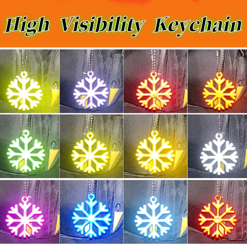 Christams Party Reflective Keychain for Kids Night Security Walking Cycling Safety Reflector Snowflake Shaped Bag Pendant Decor