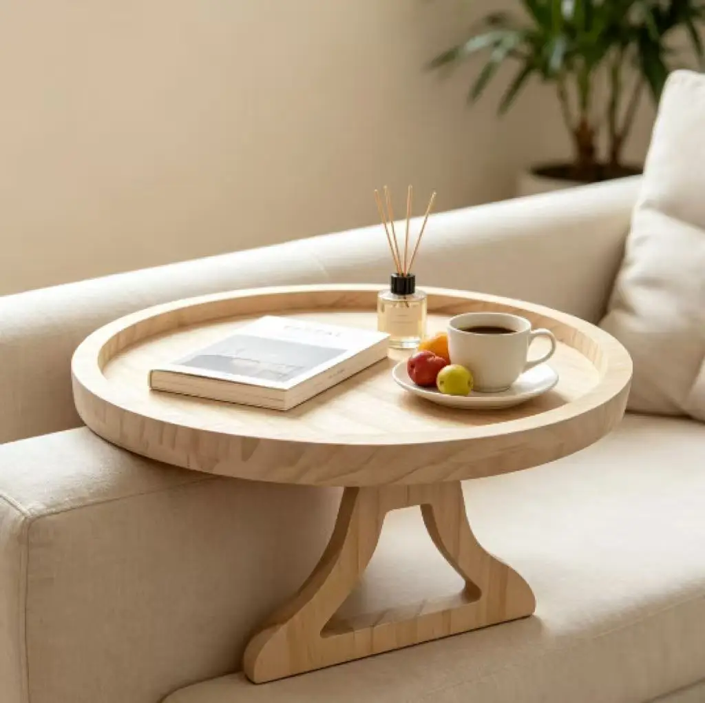 Sofa Tray Table Sofa Armrest Clip-On，Natural wooden Sofa，Practical TV Snack Tray for Remote Control Coffee Snacks