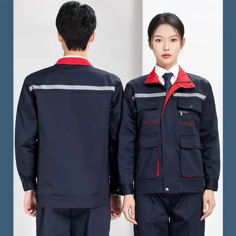 Factory Workshop Workwear Set Custom LOGO Men Women Wear-resistant Electrical Welding Clothes Long Sleeved Auto Repair Jacket
