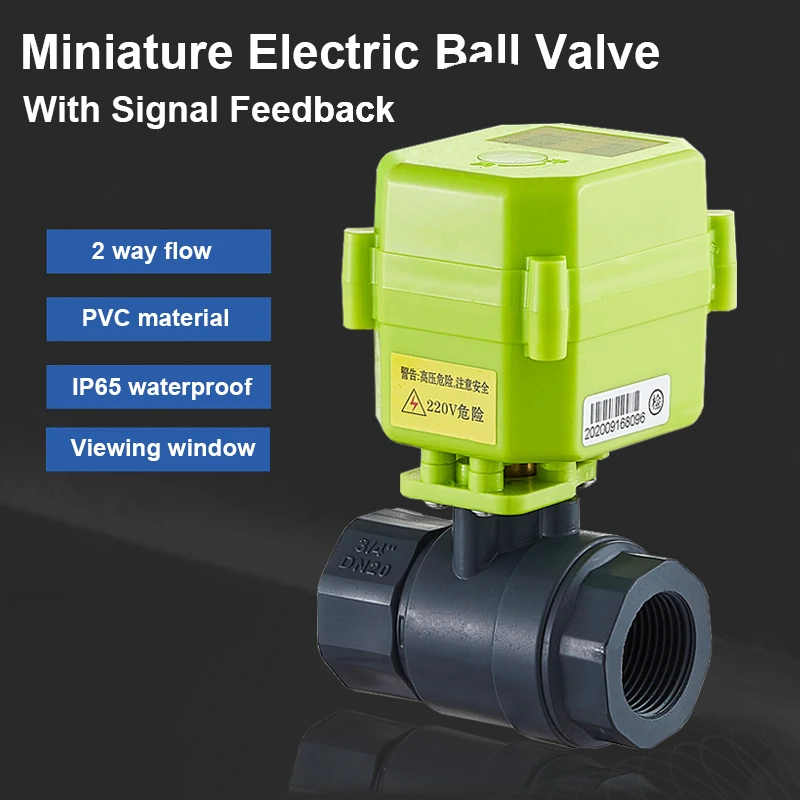 

1/2" 3/4" 1" PVC Electrical Ball Valve With Signal Feedback AC220v DC12v DC24v Motorized Ball Valves With Window