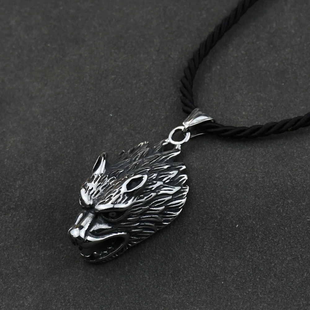 stainless steel Wolf head norse viking wolf pendant necklace wild animal necklace