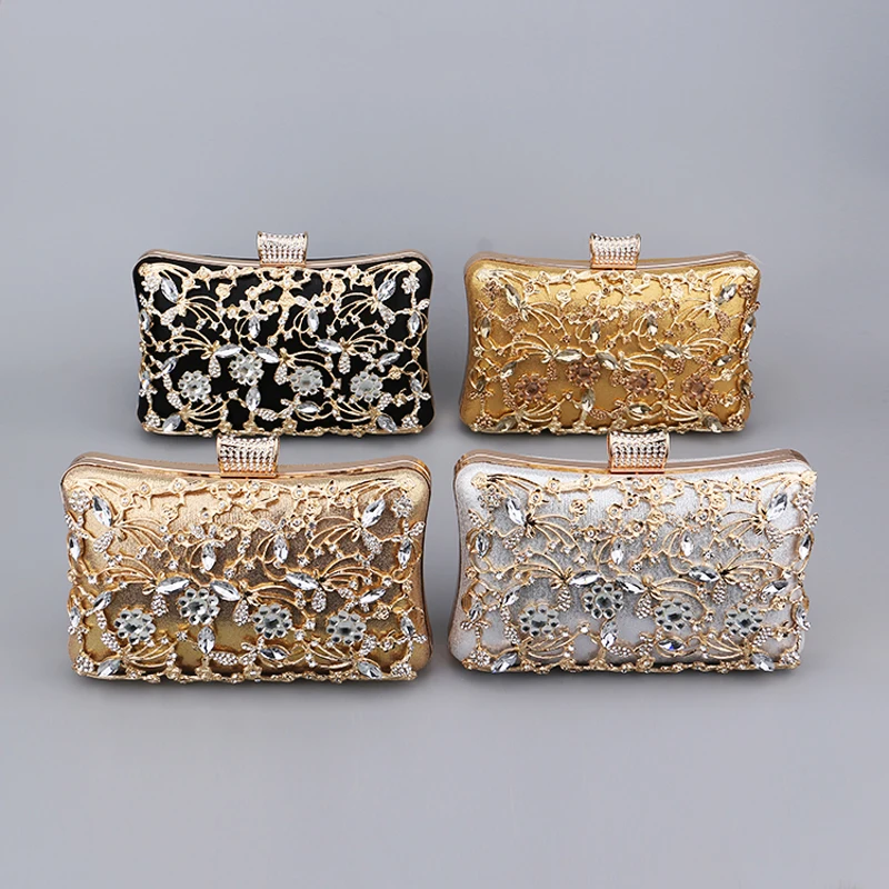 Hollow Out Style Women Evening  Bags Rhinestones Metal Luxury New Design Day Clutch Rhinestones Shoulder Party Purse