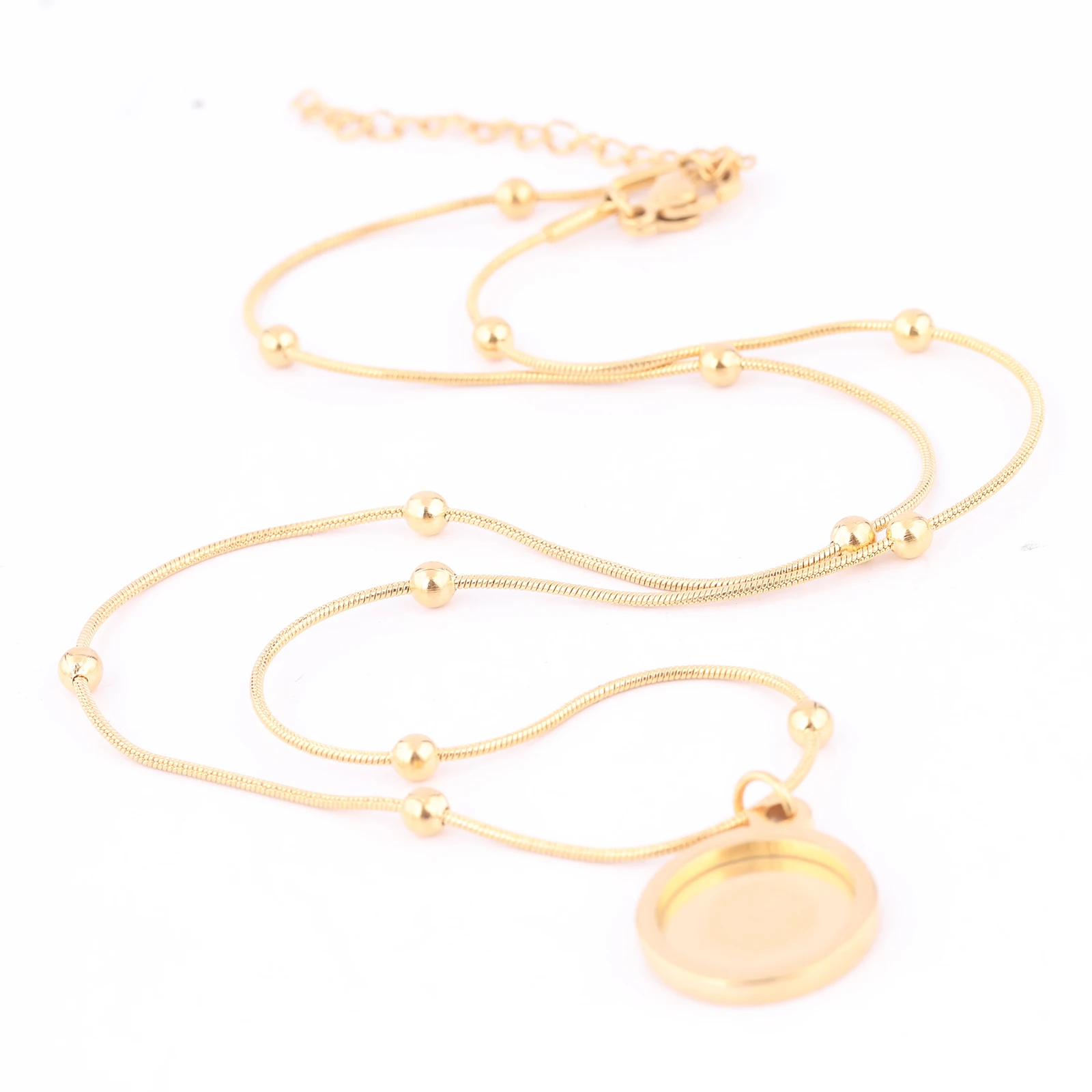 2pcs 스테인레스 스틸 골드 도금 볼 체인 목걸이 기본 공백 12mm 카보 숑 펜던트 베젤 설정 트레이 Diy 쥬얼리 결과