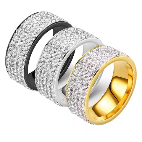 Luxury Diamond Women's Fashion Wedding Ring Silver Color Men's Diamond Stainless Steel Ring Unique Engagement Jewelry Gift