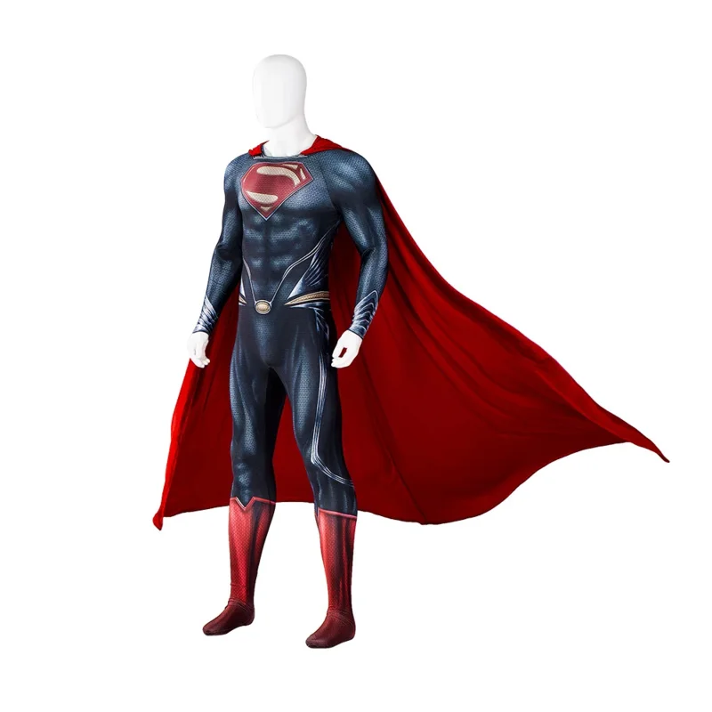 Costume da supereroe in acciaio per uomini adulti, abito da eroe di Halloween personalizzato, mantello in velluto rosso
