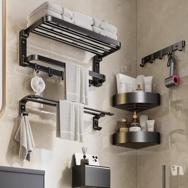 

No Punching Space Aluminum Towel Rack Toilet Set Bathroom Rack Hardware Pendant