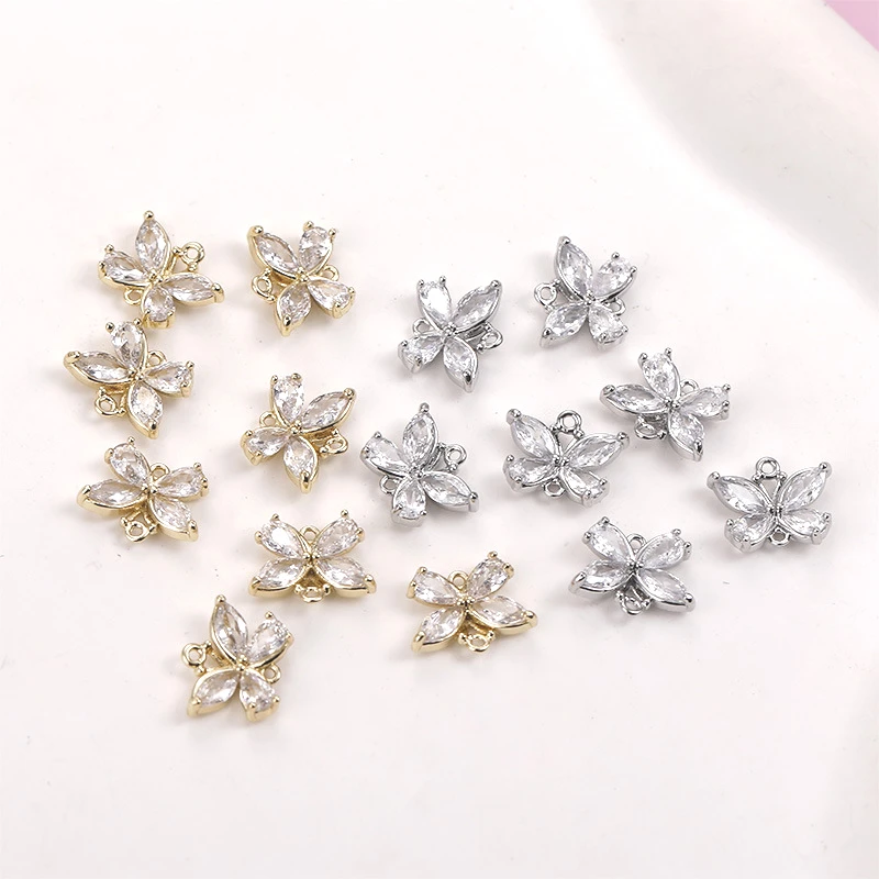 2 Pieces New 14k Copper Clad Gold with Zirconium Mini Double Hanging Butterfly Pendant Handmade DIY Necklace Jewelry Accessories