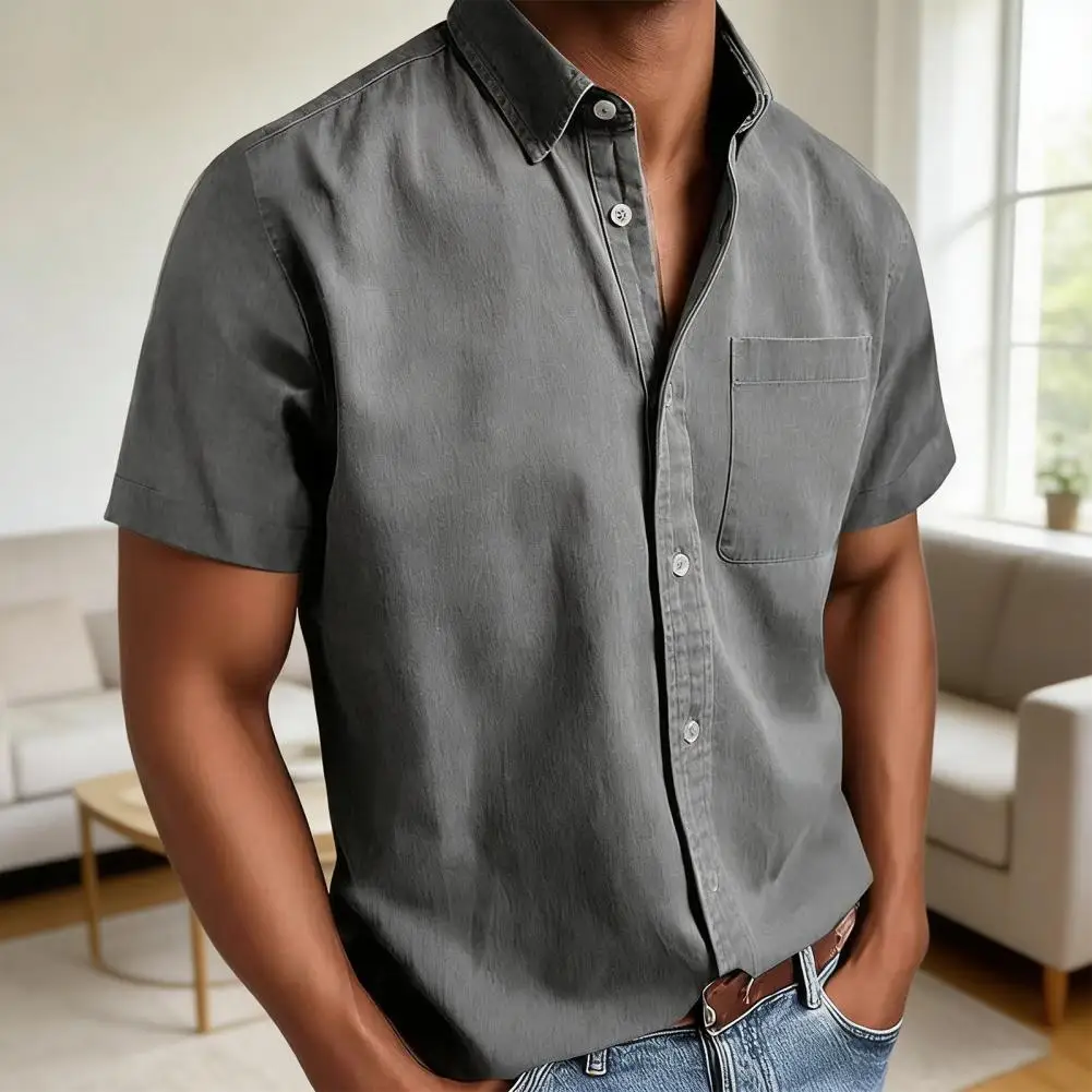 Men's Button Down Shirt Wrinkle-resistant Vintage Short Sleeve T-Shirt Summer Travel-friendly Beach Fishing Tops with Pocket