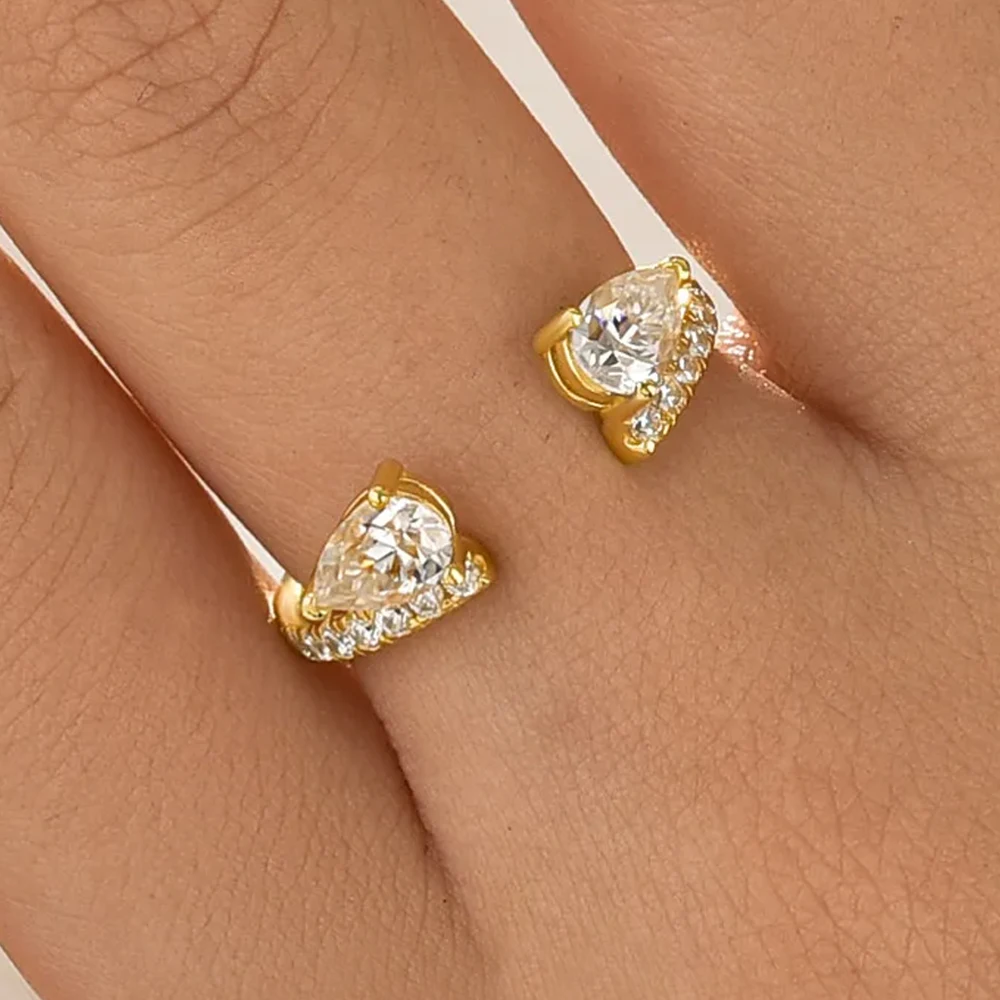 1cttw Pear Cut Moissanite Ring for Women Pave Set Lab Diamond 925 Sterling Silver Open Cuff Matching Wedding Band Birthday Gifts