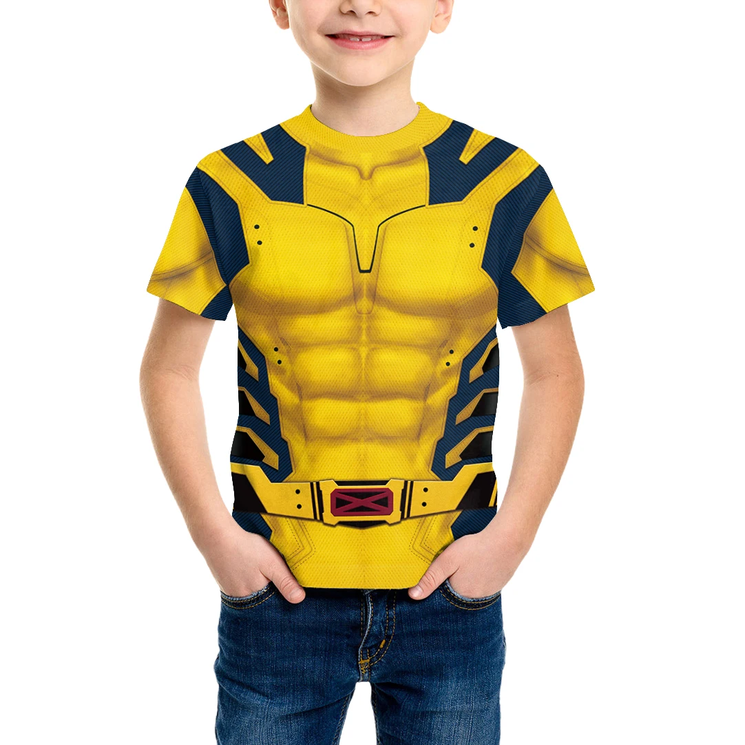 Disfraz de Cosplay de Héroe de película para niños, Tops de disfraces con estampado muscular, camiseta divertida para fiesta de carnaval, ropa para niños