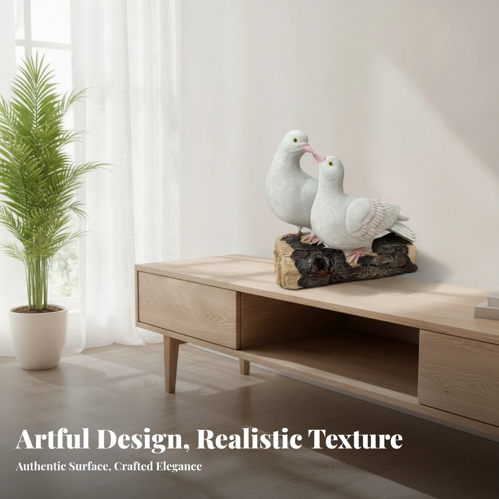 Dove Figurine Pair Bark-Like Resin Dove Statue House Decoration Decorative Home Decor Hand-Painted for Garden