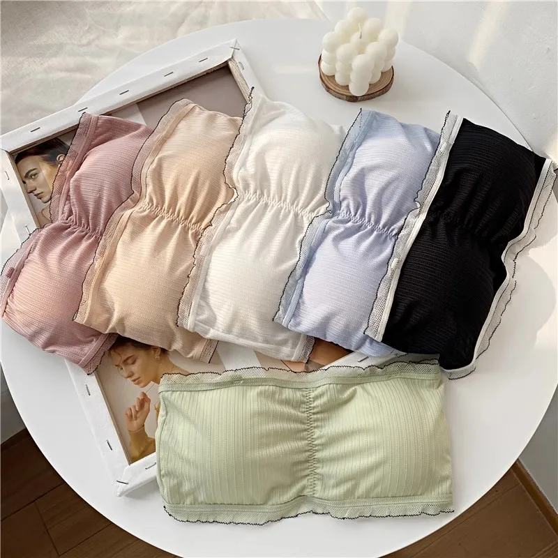 New One Word Anti Smear Wrap Bra Strapless Underwear Lace Girl