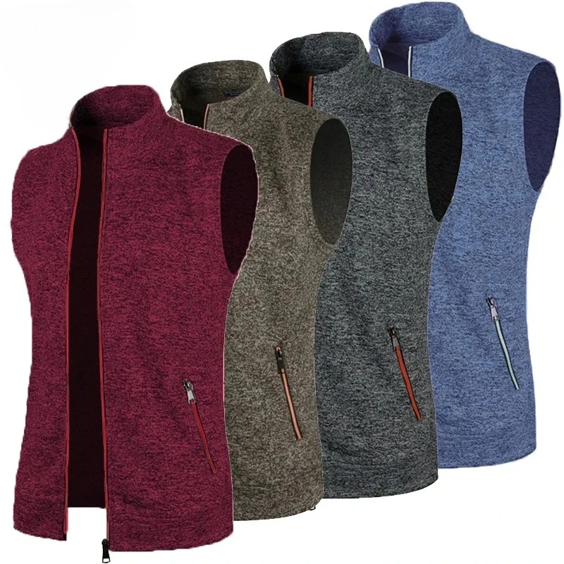 

Autumn New Men Zipper Sleeveless Coats Outdoor Turtleneck Sweaters Breathable Solid Color Streetwear Jacket Vest Male Tops