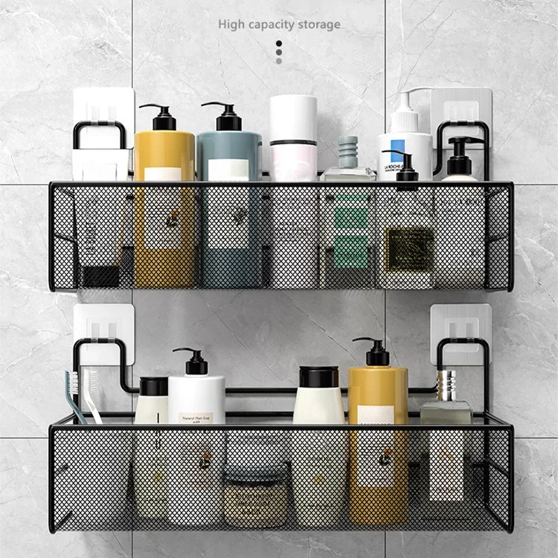

Wall-Mount Bathroom Shelf, Shower Shampoo Rack, Toilet & Kitchen Organizer, Condiment Storage Basket