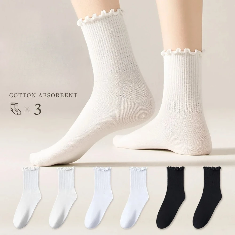 Harajuku كشكش الجوارب النساء الفتيات الحلو القطن الأوسط أنبوب أسود جوارب بيضاء Jk لوليتا لينة تنفس الكاحل فضفاضة قصيرة جورب