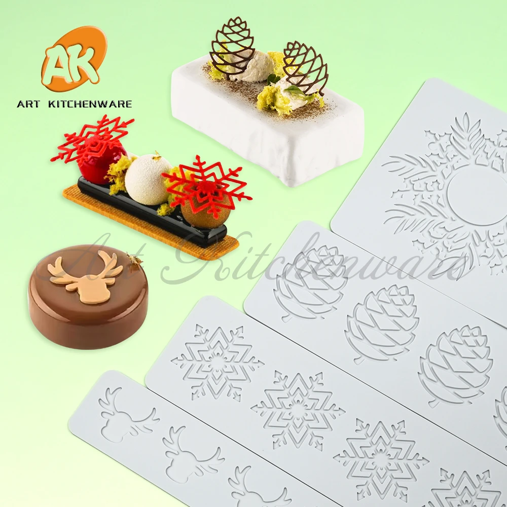 Christmas Feather Pine Cone Antlers Silicone Cake Lace Mold Cake Decorating Tool Border Decoration Lace Mold kitchen Baking Tool