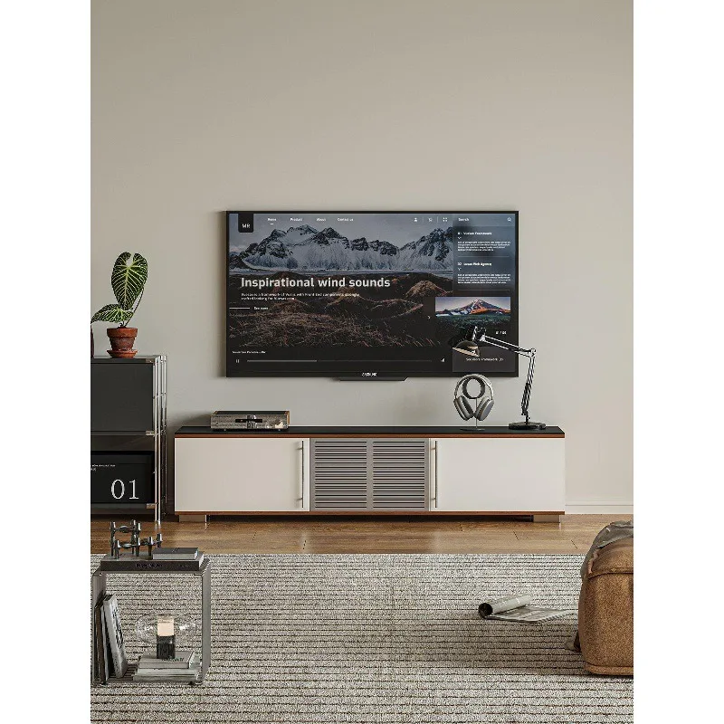 Modern Minimalist Cream TV Cabinet Black and White Contrast Color Household Wall Locker