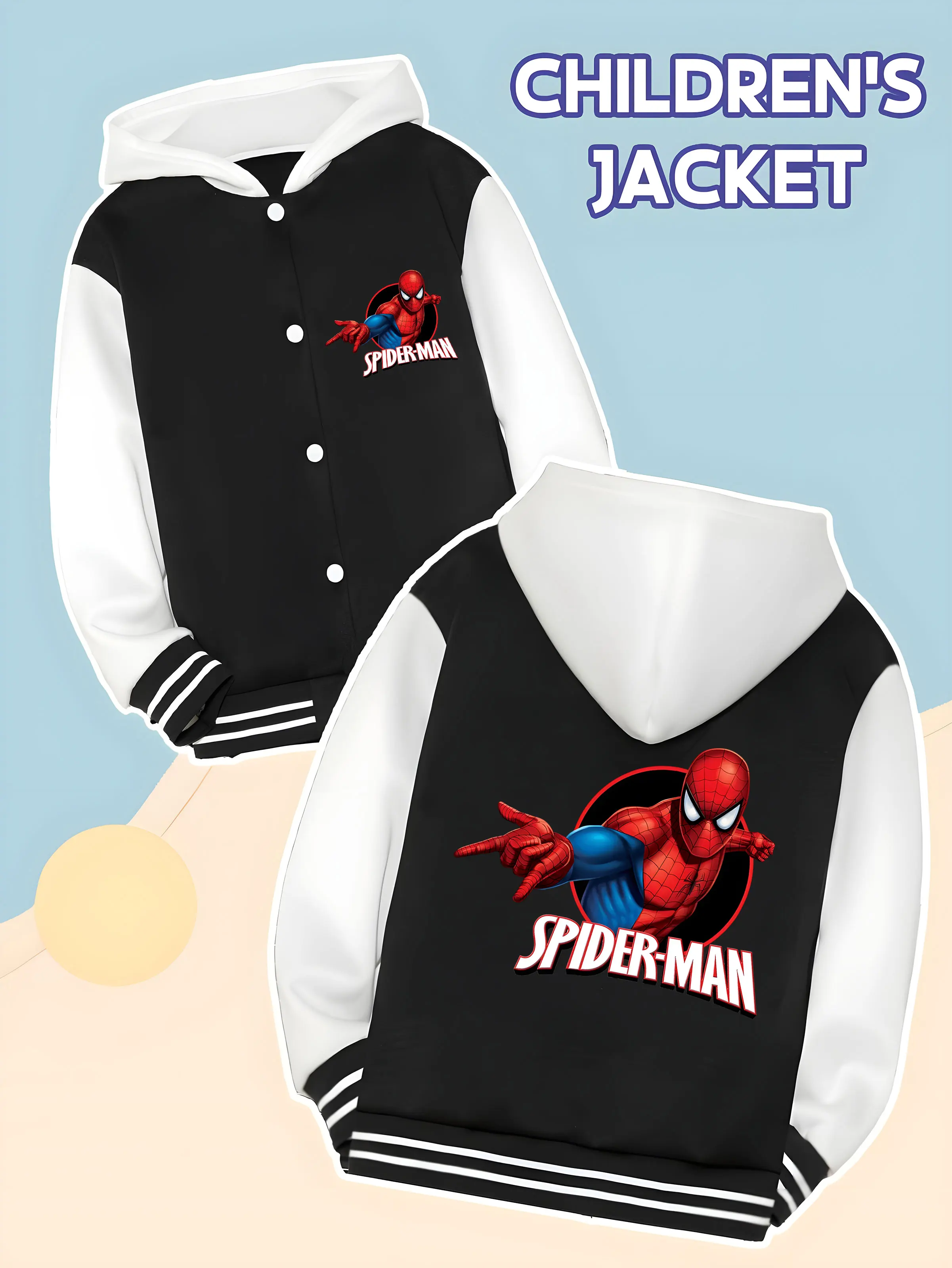 

MINISO Marvel Spider-Man Classic Boys Baseball Jacket - Spider-Man dynamic print, double-sided design, trendy and lively, a vibr
