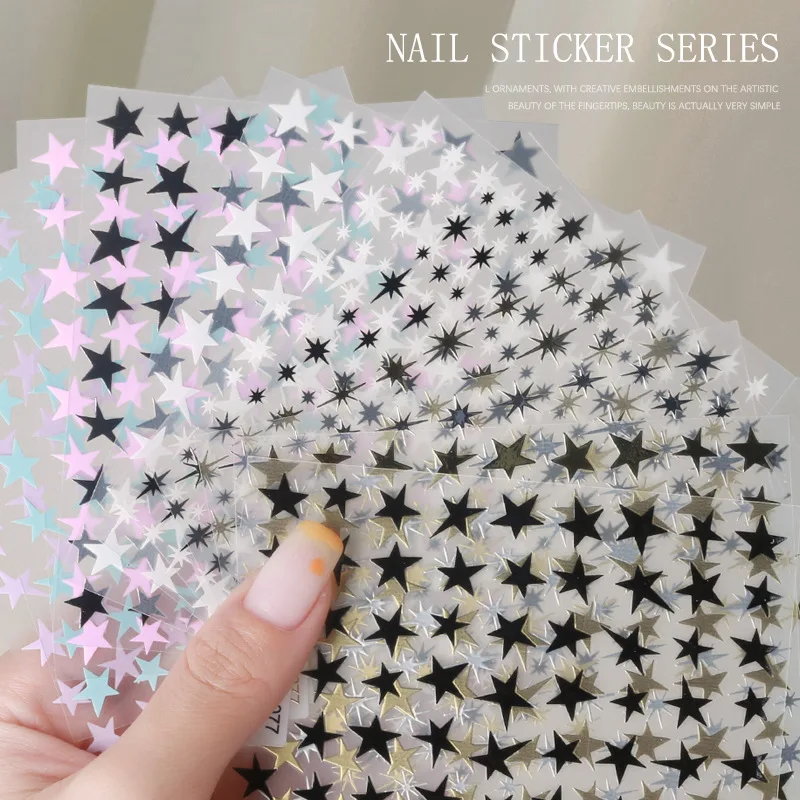 

3D Gold Silver Star Nail Art Stickers Black White Crescent Moon Decals Self Adhesive Slider Polish Stickers Manicure Decoration