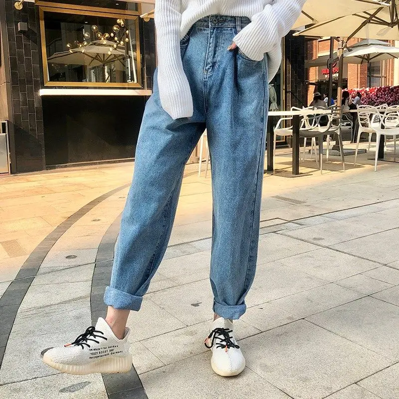 Women\'s Jeans Wide Leg Pants Retro High Waist Oversized Harajuku Yk2 Overalls Denim Straight Pants Casual Ladies Loose Jeans