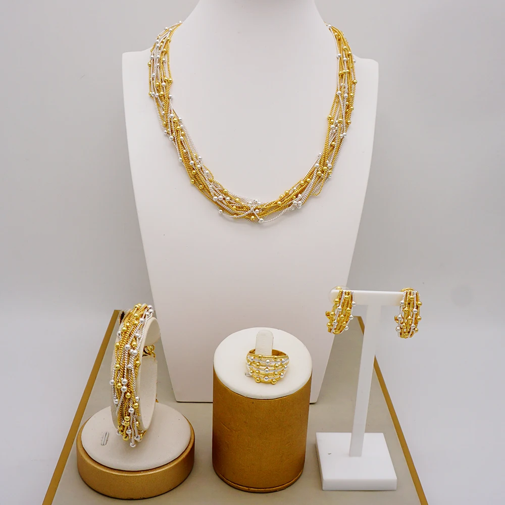 18K Genuine Gold Plated Lady Necklace Set Multideck Women Jewelry Sets for Party Wedding Accessory