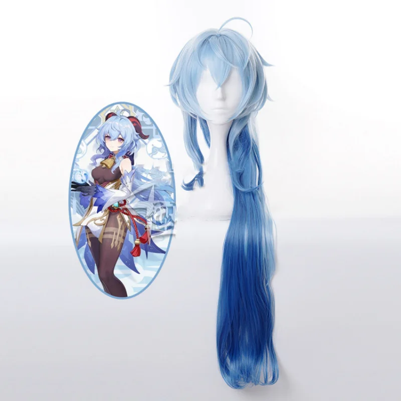 Game Genshin Impact Ganyu Cosplay Gan Yu Cosplay Wig Blue Wig Long Hair Halloween Party Wigs + Wig Cap