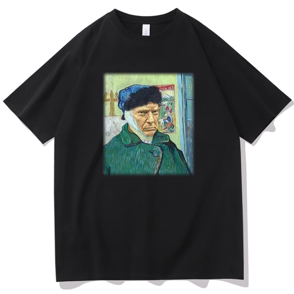 Funny Trump's self portrait Cover Van Gogh T-shirt O-Neck Short Sleeve Shirts Fans Gift