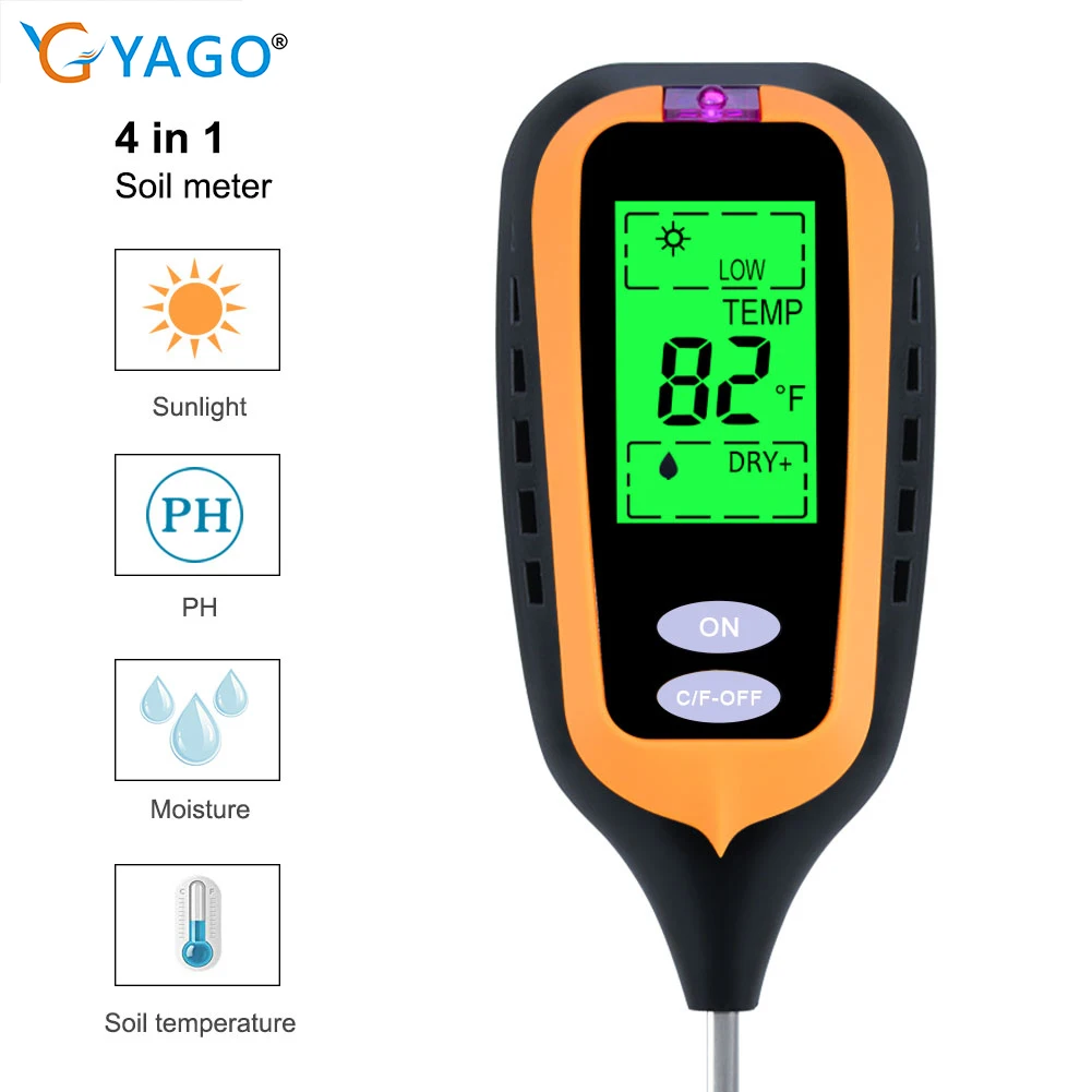 

Multifunction Soil Meter Digital Ph Tester Sunlight/Moisture Tester Hygrometer Thermometer for Gardening Agriculture Orchards