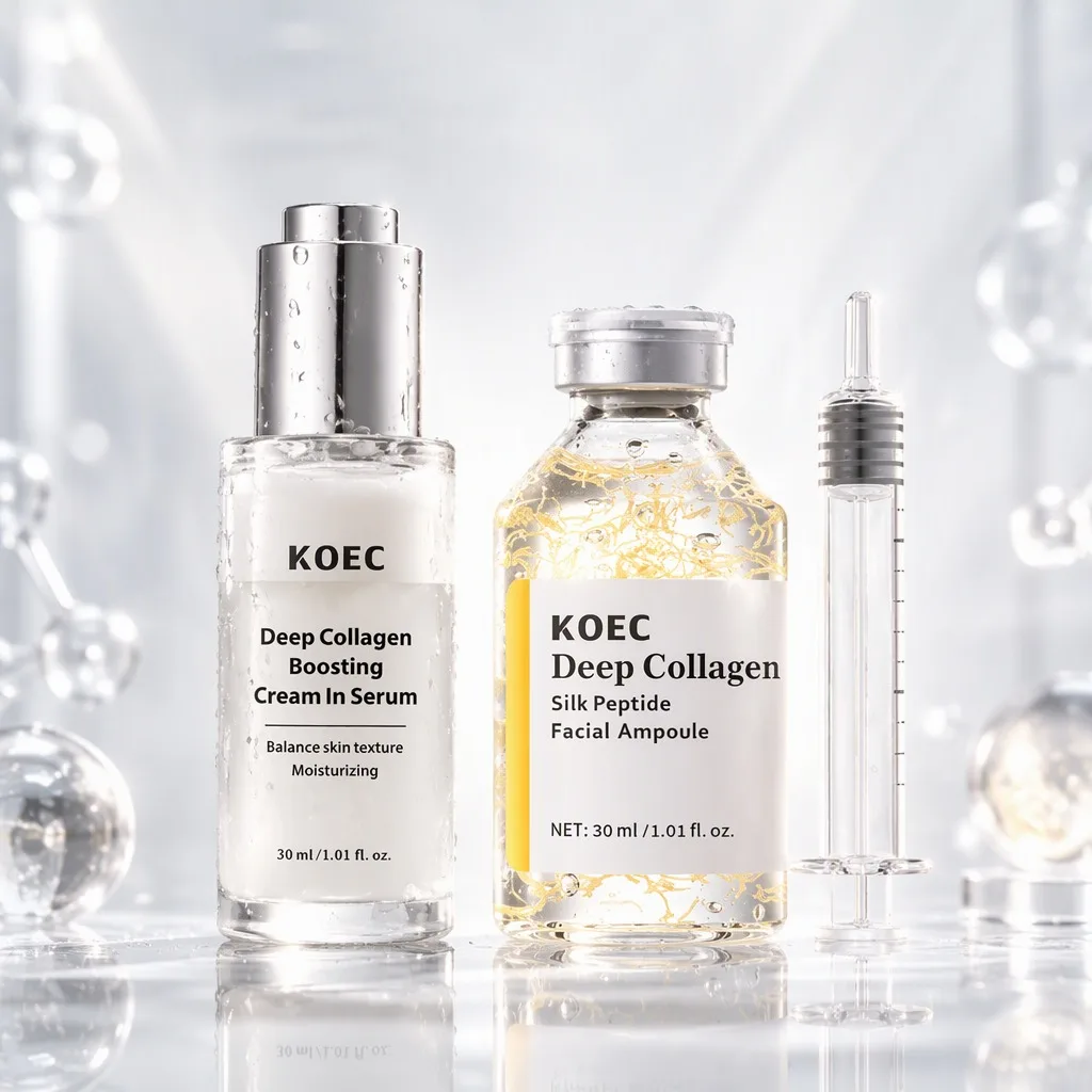 Collagen Peptide Ampoule Serum Kit Silk Peptide Anti Aging Hydrating Facial Set with Dropper Smooths Fine Lines Firming