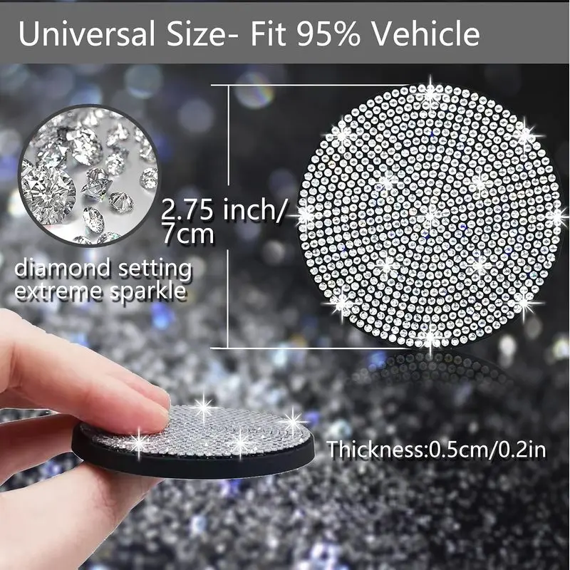 2Pack 2.75 Inch Anti-Slip Shockproof Diamond-Embellished Universal Car Cup Mats Fashionable Car Interior Accessories Suit