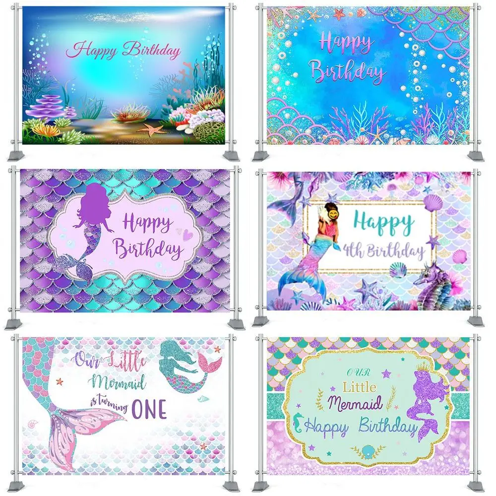 Mermaid Backdrops for Photography Underwater Castle Seaweed  Photo Backgrounds Baby Birthday Party Photophone Photozone