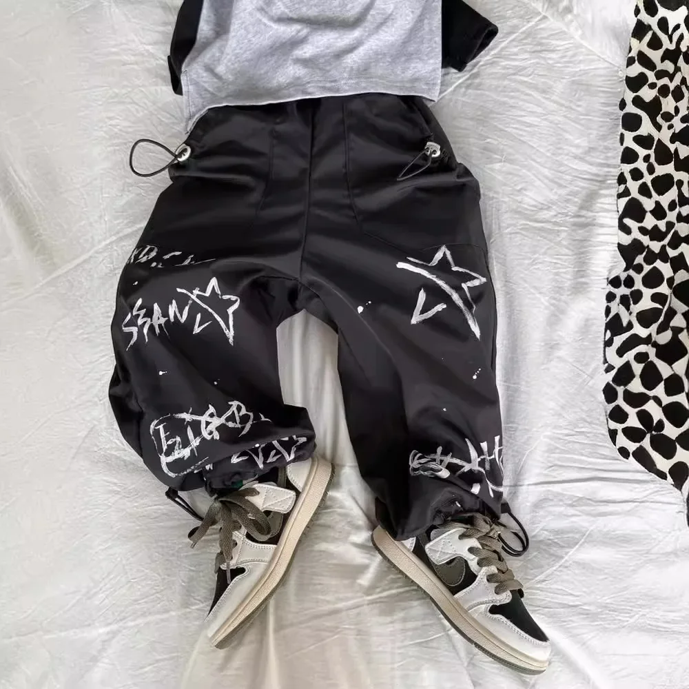 Autumn Children's Casual Pants Spring Korean Children's Clothing Boys' Graffiti Waterproof Pants 2024 New Baby Kids Trousers