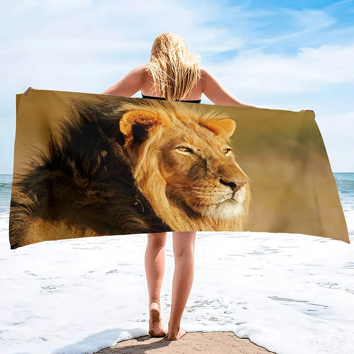 Microfiber Lion Towel Beach Towel Blanket,Sand Proof Quick Dry Swimming Bath Pool Towel for Travel Camping Yoga Sport,Oversized