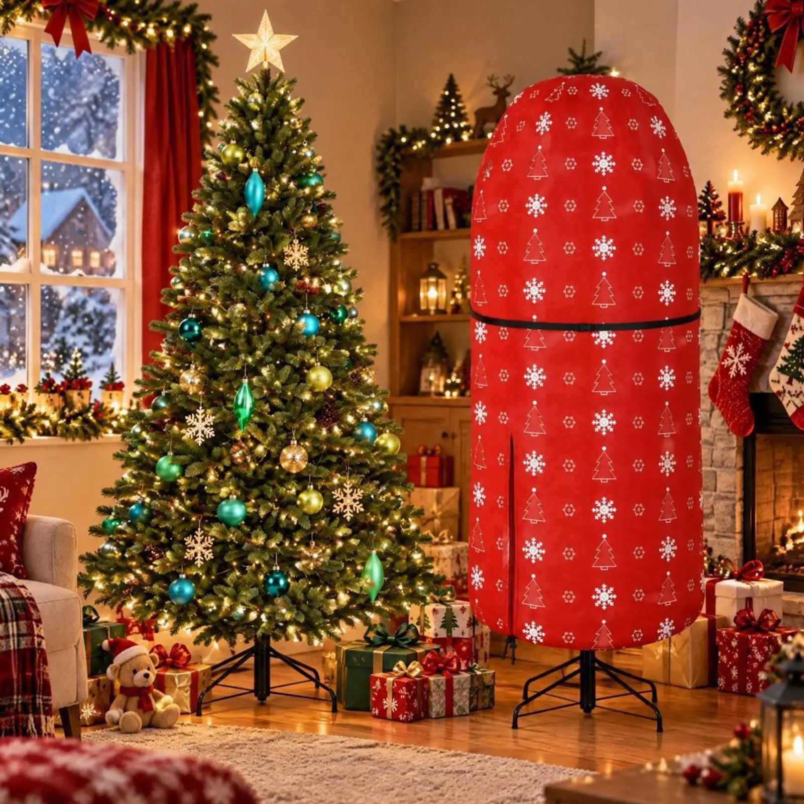 Christmas Tree Storage Bag Oxford Cover with Zipper Drawstring Upright Heavy Duty Christmas Tree Bag for Packing Dorm College
