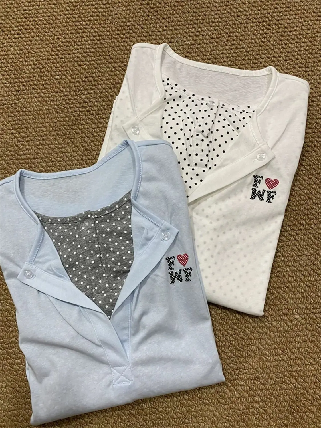 Autumn Korea Polka Dot Long Sleeves T shirts Y2k False Two-Piece Woman Shirts Letter Print Harajuku Cute Clothing Vintage Tshirt