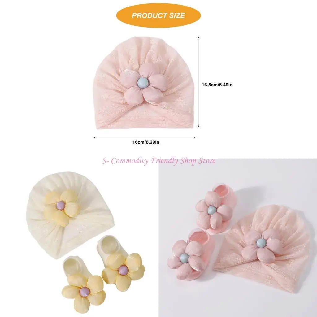 

85AE Baby Headscarf Caps Stylish Girls Bonnet Hat Fashion Headwear with Socks Set