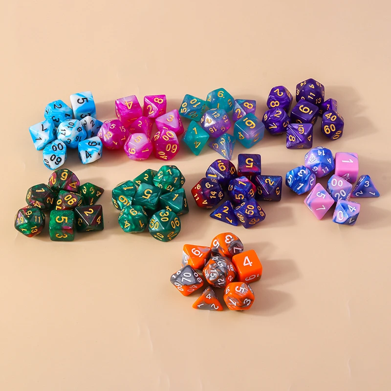 Leslie 7-teiliges Gemischtes Buntes Acryl-Würfelset Mehrseitige Digitalwürfel für Spielrequisiten Tragbare Spielzeuge DND RPG TRPG Spiele – Detail 9