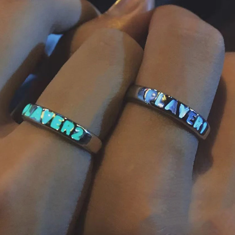 Luminous Ring for Couple Creative Glowing in the Dark Player 1 Player 2 Matching Gaming Ring for Women Men Valentine's Day Gift