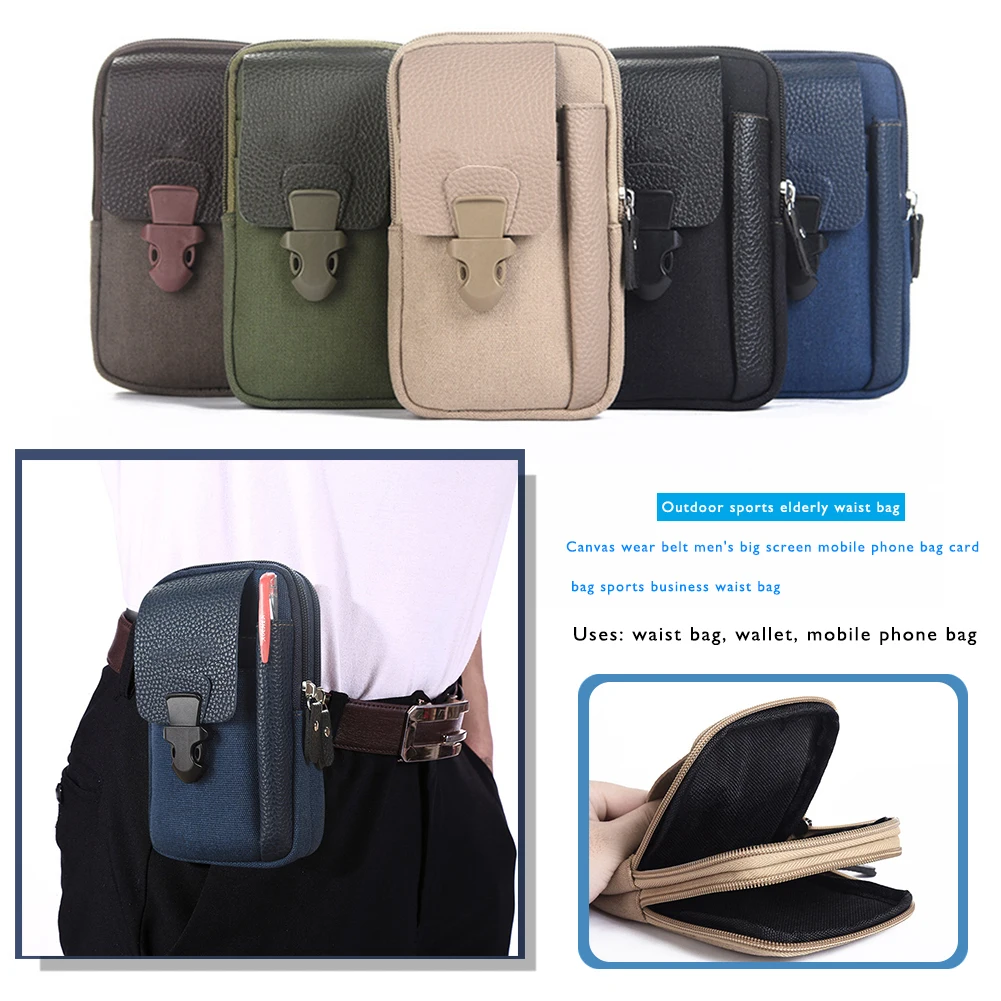 Lona Casual Fanny Bum Bag para homens, Bolsa esportiva para celular, Pacotes de cintura empresarial